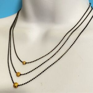 Triple Layer Gold Plated Gold Ball On Brown Chain Mangalasutra Style Necklace